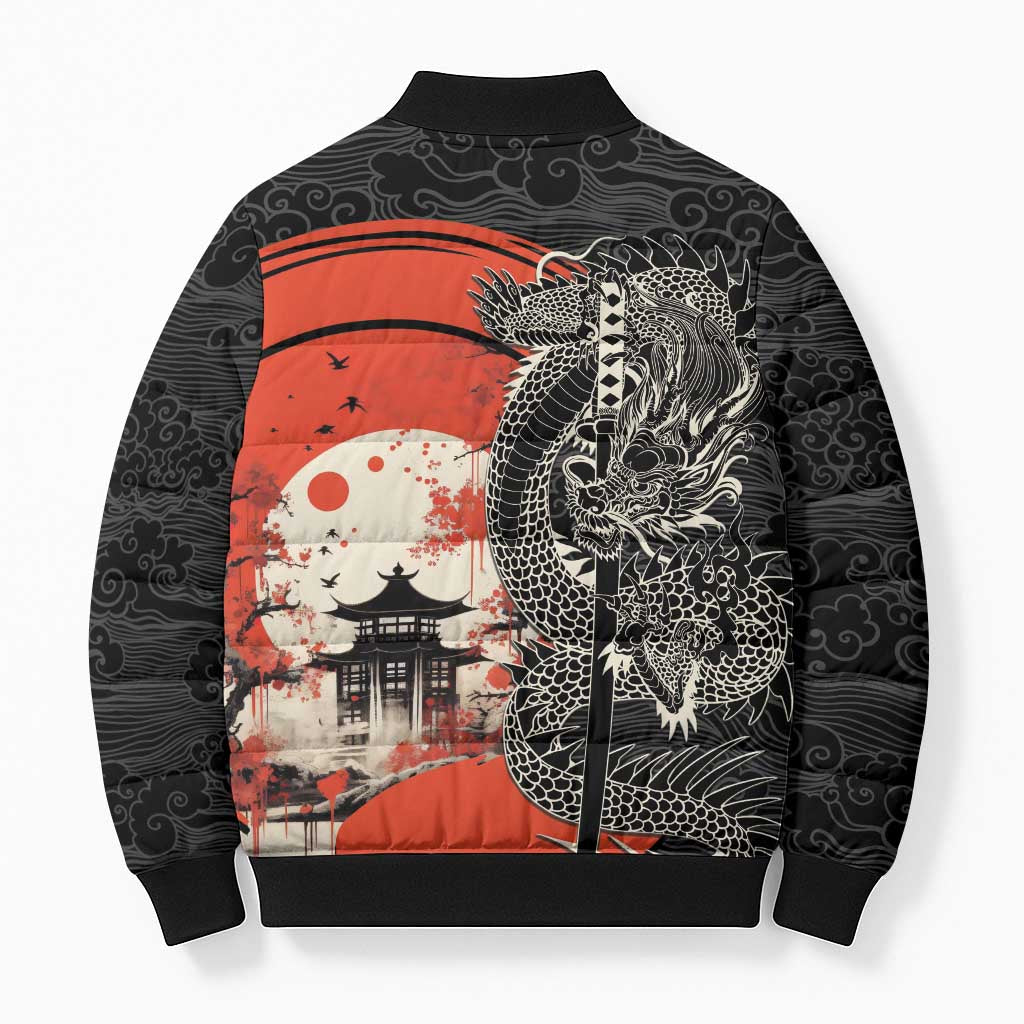 Japanese Dragon Katana Enso Bomber Puffer Jacket Japan Pagoda Seamless Cloud LT14 - Polynesian Pride