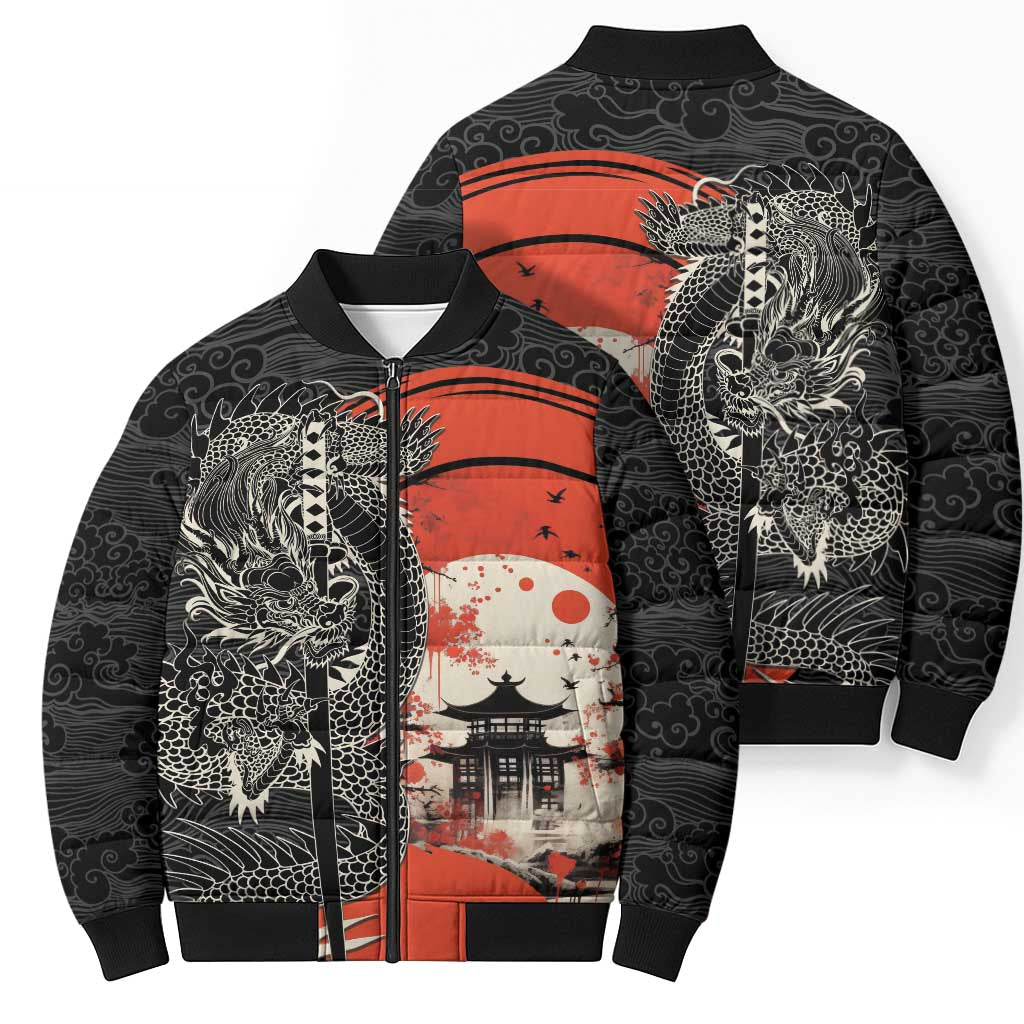 Japanese Dragon Katana Enso Bomber Puffer Jacket Japan Pagoda Seamless Cloud LT14 - Polynesian Pride
