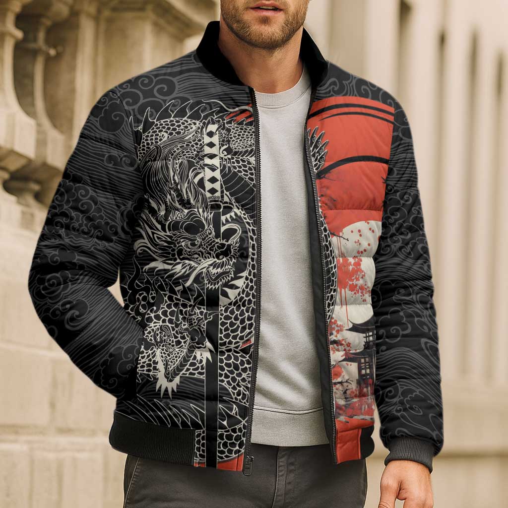 Japanese Dragon Katana Enso Bomber Puffer Jacket Japan Pagoda Seamless Cloud LT14 - Polynesian Pride