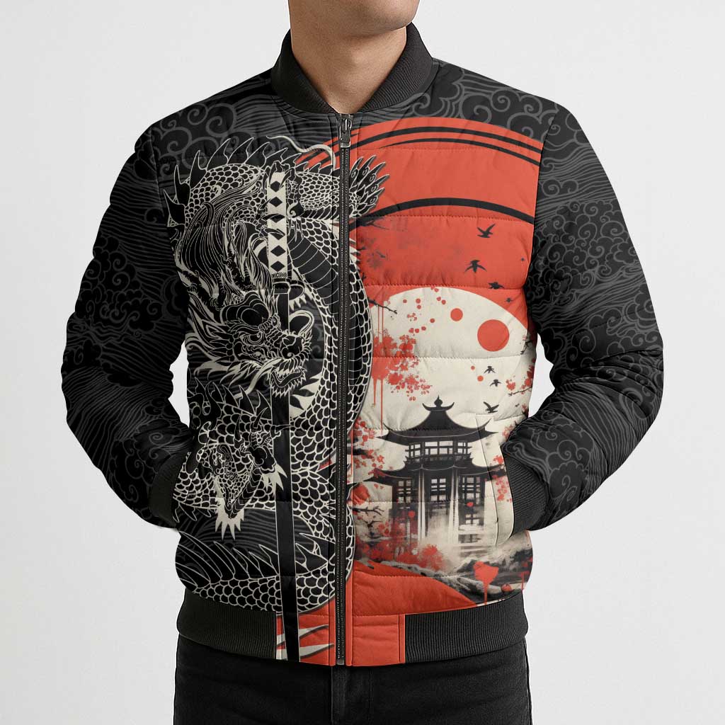Japanese Dragon Katana Enso Bomber Puffer Jacket Japan Pagoda Seamless Cloud LT14 - Polynesian Pride