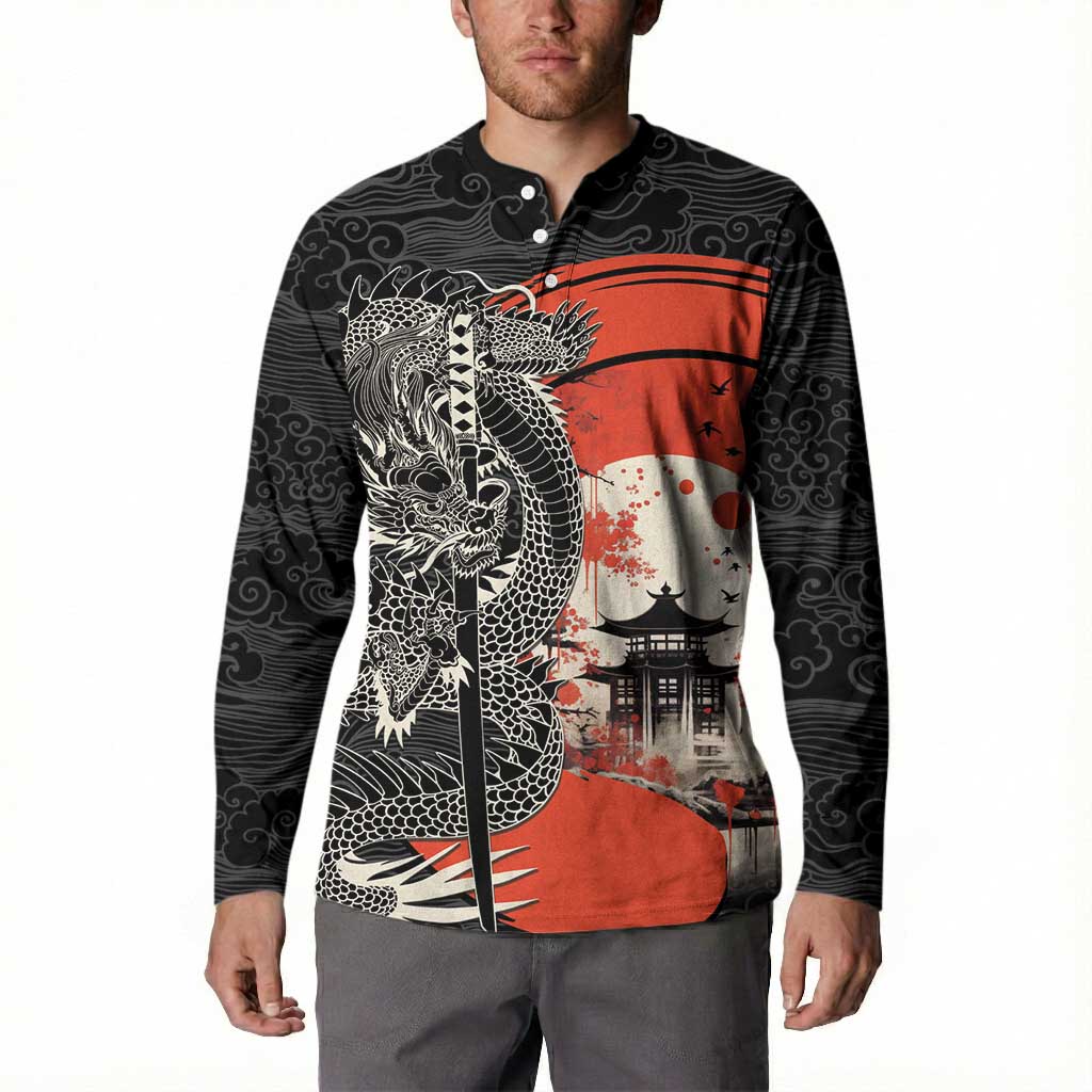 Japanese Dragon Katana Enso Button Sweatshirt Japan Pagoda Seamless Cloud LT14 - Polynesian Pride