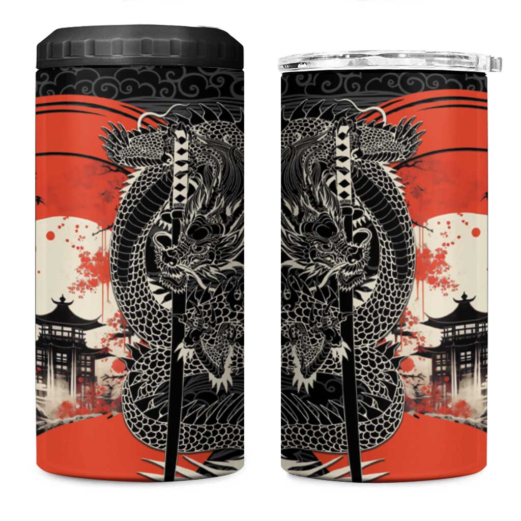 Japanese Dragon Katana Enso 4 in 1 Can Cooler Tumbler Japan Pagoda Seamless Cloud - Polynesian Pride