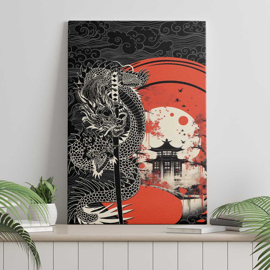 Japanese Dragon Katana Enso Canvas Wall Art Japan Pagoda Seamless Cloud - Polynesian Pride