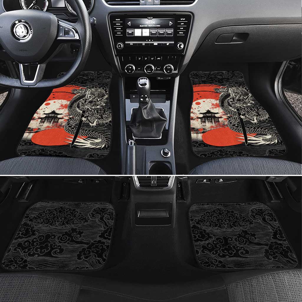 Japanese Dragon Katana Enso Car Mats Japan Pagoda Seamless Cloud LT14 Set 4pcs Black - Polynesian Pride