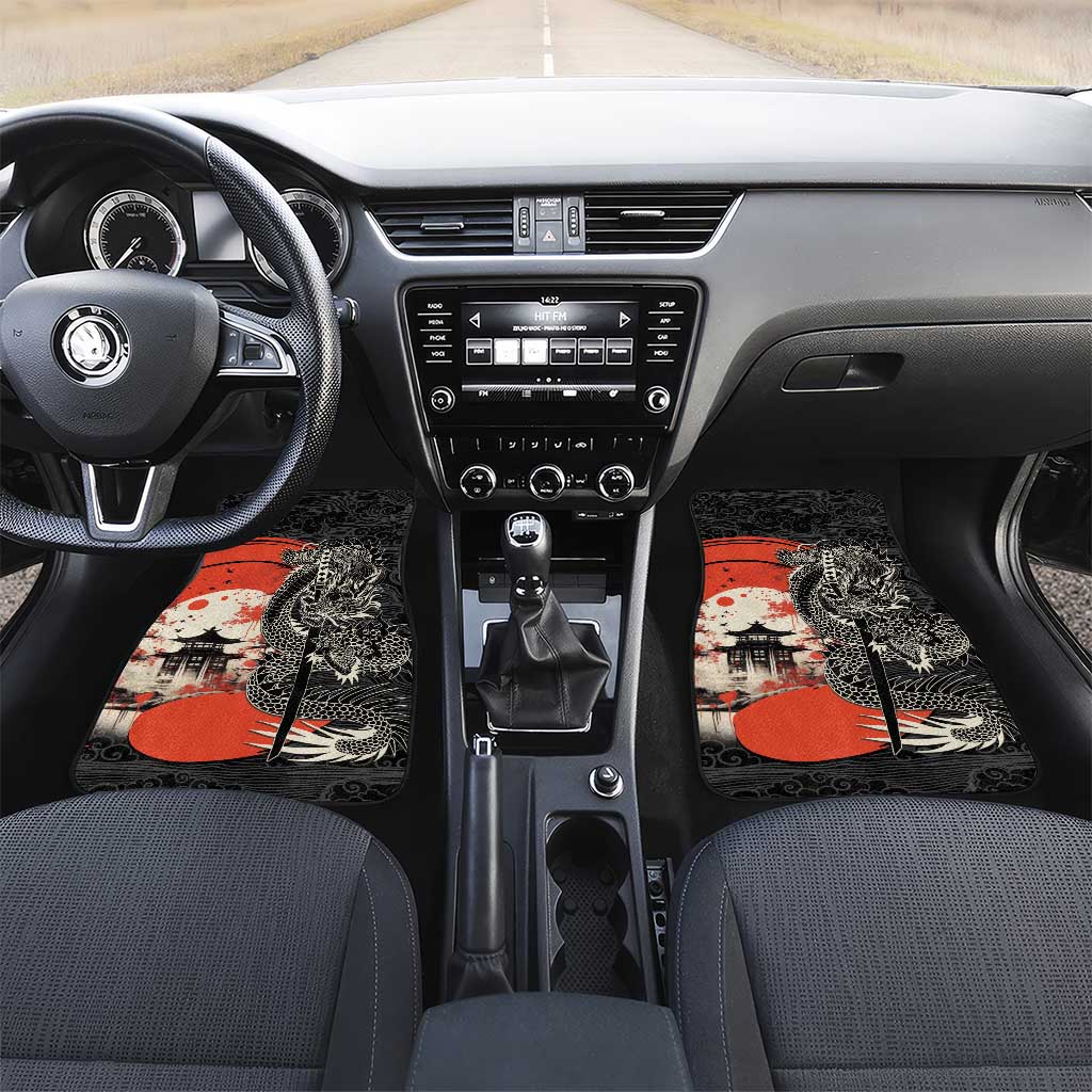 Japanese Dragon Katana Enso Car Mats Japan Pagoda Seamless Cloud LT14 Set 2pcs - Front Black - Polynesian Pride