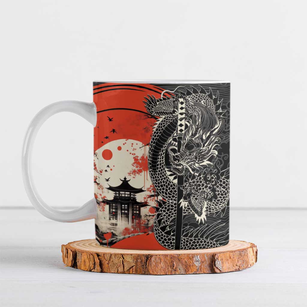 Japanese Dragon Katana Enso Ceramic Mug Japan Pagoda Seamless Cloud - Polynesian Pride