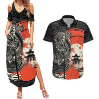 Japanese Dragon Katana Enso Couples Matching Summer Maxi Dress and Hawaiian Shirt Japan Pagoda Seamless Cloud LT14 Black - Polynesian Pride