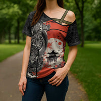 Japanese Dragon Katana Enso Cross Shoulder Shirt Japan Pagoda Seamless Cloud - Polynesian Pride