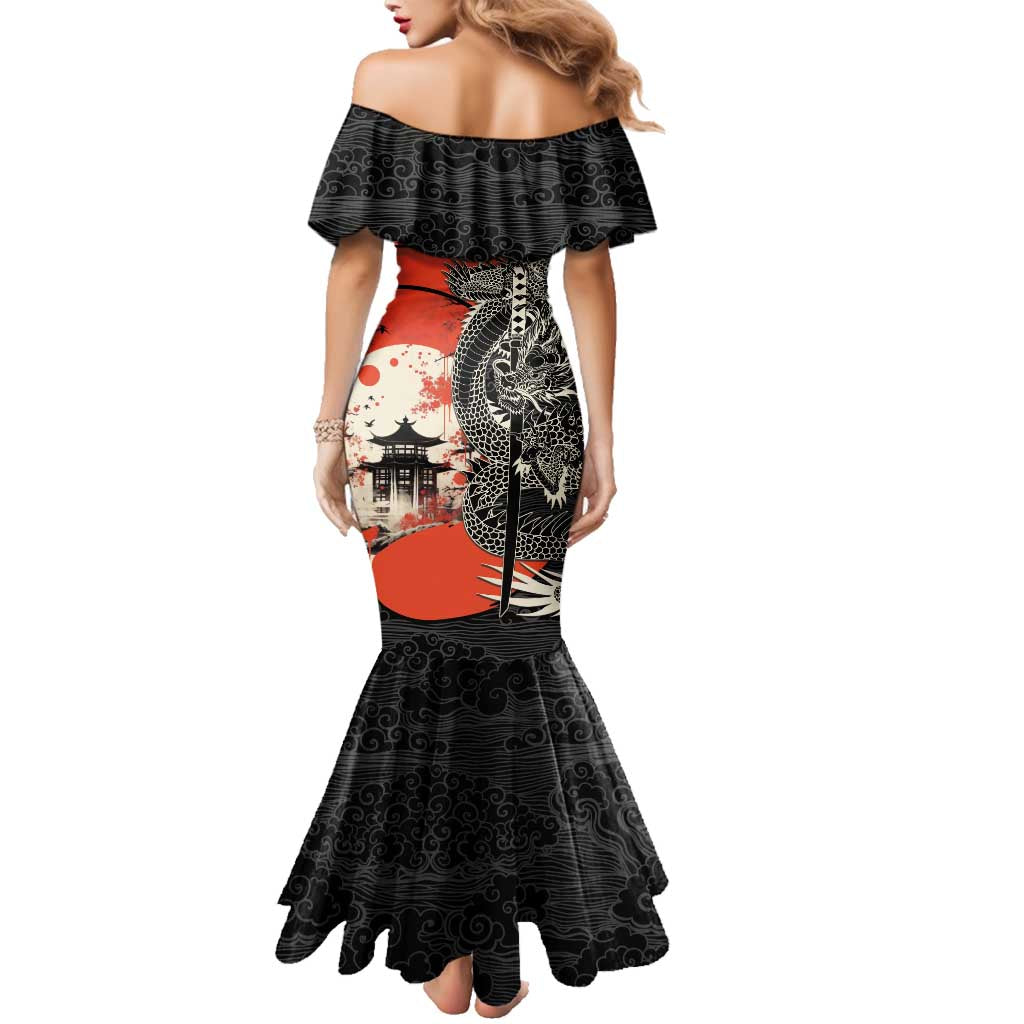 Japanese Dragon Katana Enso Family Matching Mermaid Dress and Hawaiian Shirt Japan Pagoda Seamless Cloud LT14 - Polynesian Pride