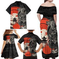 Japanese Dragon Katana Enso Family Matching Off Shoulder Maxi Dress and Hawaiian Shirt Japan Pagoda Seamless Cloud LT14 - Polynesian Pride