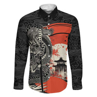 Japanese Dragon Katana Enso Family Matching Off Shoulder Short Dress and Hawaiian Shirt Japan Pagoda Seamless Cloud LT14 Dad's Shirt - Long Sleeve Black - Polynesian Pride
