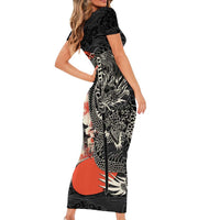 Japanese Dragon Katana Enso Family Matching Short Sleeve Bodycon Dress and Hawaiian Shirt Japan Pagoda Seamless Cloud LT14 - Polynesian Pride