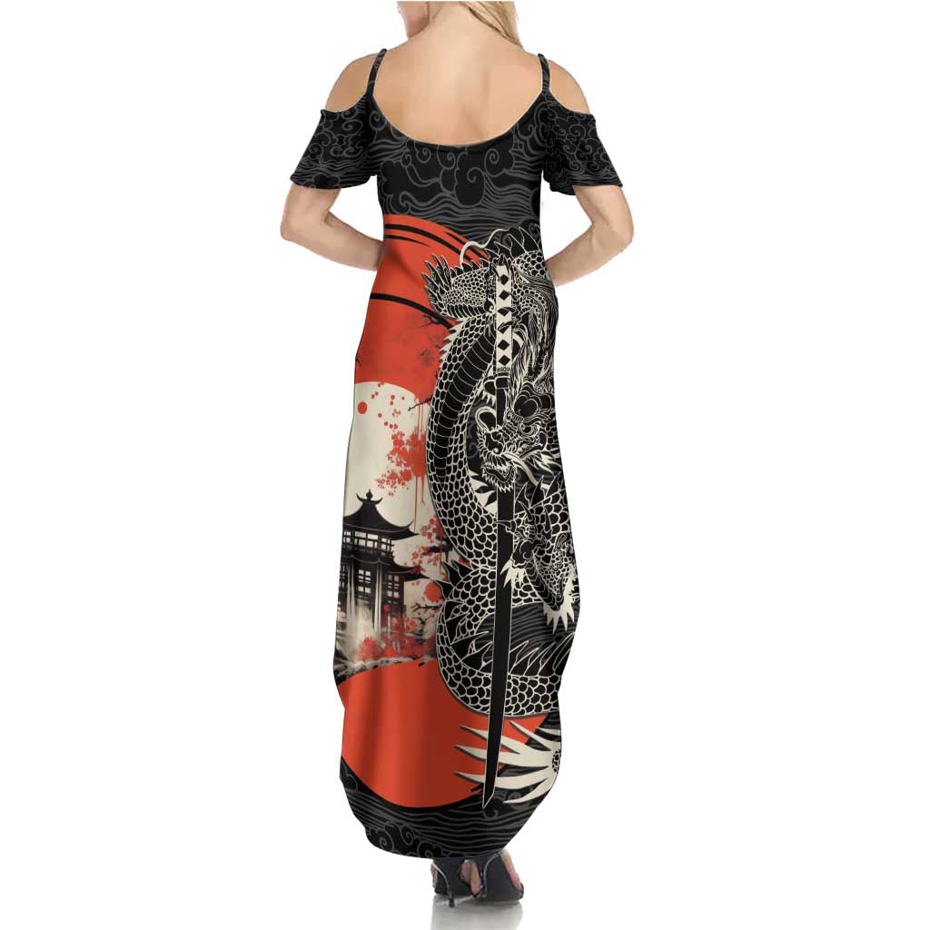 Japanese Dragon Katana Enso Family Matching Summer Maxi Dress and Hawaiian Shirt Japan Pagoda Seamless Cloud LT14 - Polynesian Pride