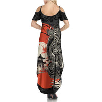 Japanese Dragon Katana Enso Family Matching Summer Maxi Dress and Hawaiian Shirt Japan Pagoda Seamless Cloud LT14 - Polynesian Pride