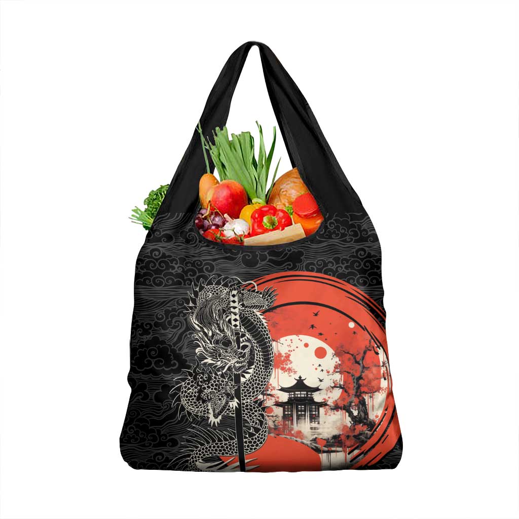 Japanese Dragon Katana Enso Grocery Bag Japan Pagoda Seamless Cloud - Polynesian Pride