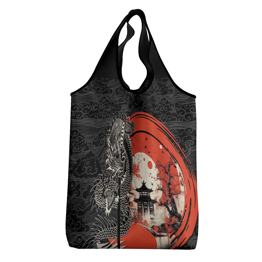 Japanese Dragon Katana Enso Grocery Bag Japan Pagoda Seamless Cloud - Polynesian Pride