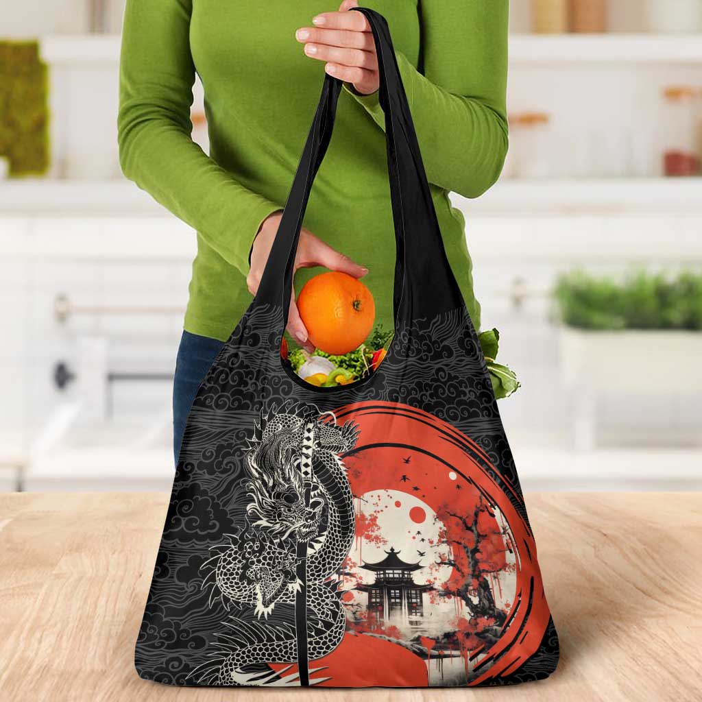 Japanese Dragon Katana Enso Grocery Bag Japan Pagoda Seamless Cloud - Polynesian Pride