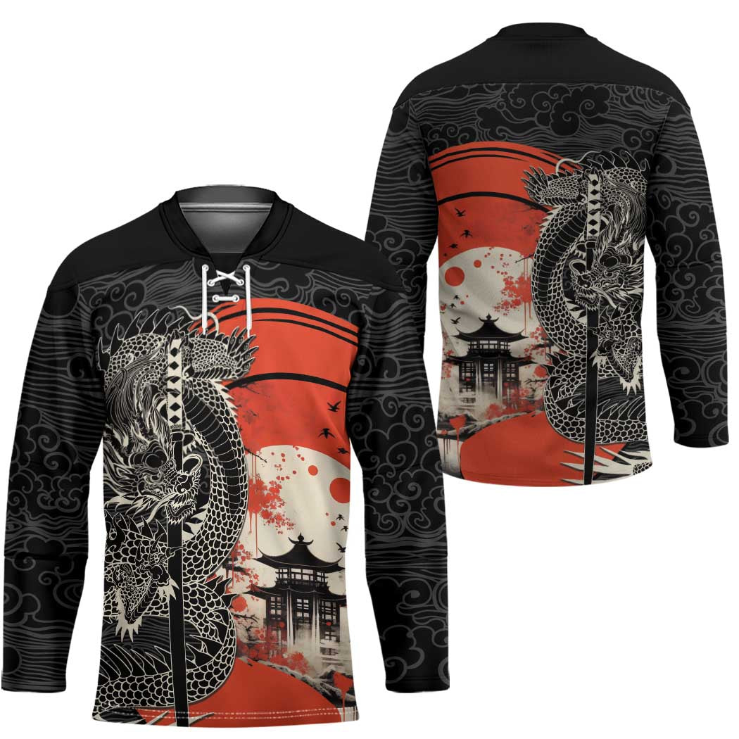 Japanese Dragon Katana Enso Hockey Jersey Japan Pagoda Seamless Cloud LT14 - Polynesian Pride