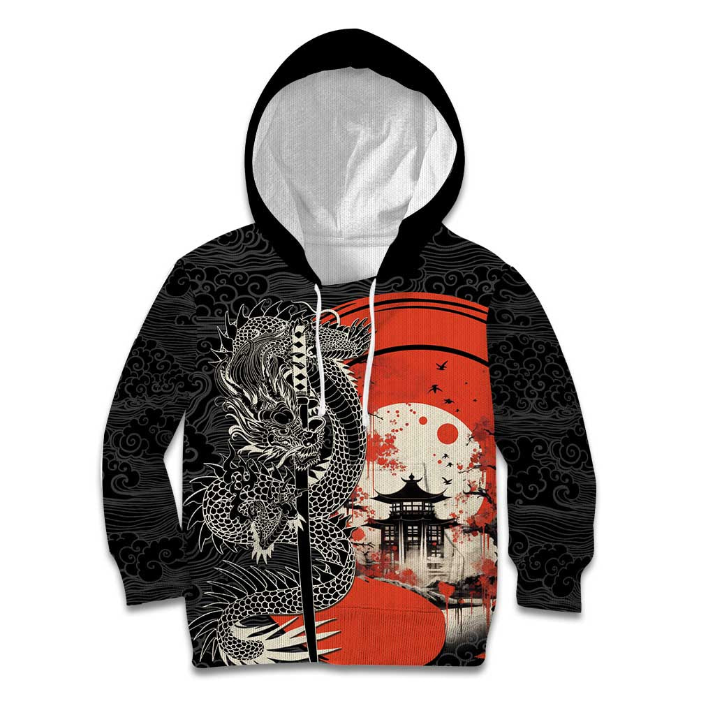 Japanese Dragon Katana Enso Kid Hoodie Japan Pagoda Seamless Cloud LT14 Hoodie Black - Polynesian Pride