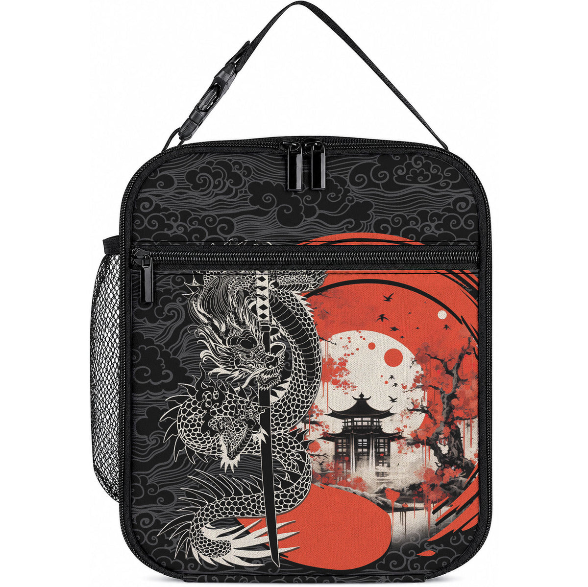 Japanese Dragon Katana Enso Lunch Bag Japan Pagoda Seamless Cloud