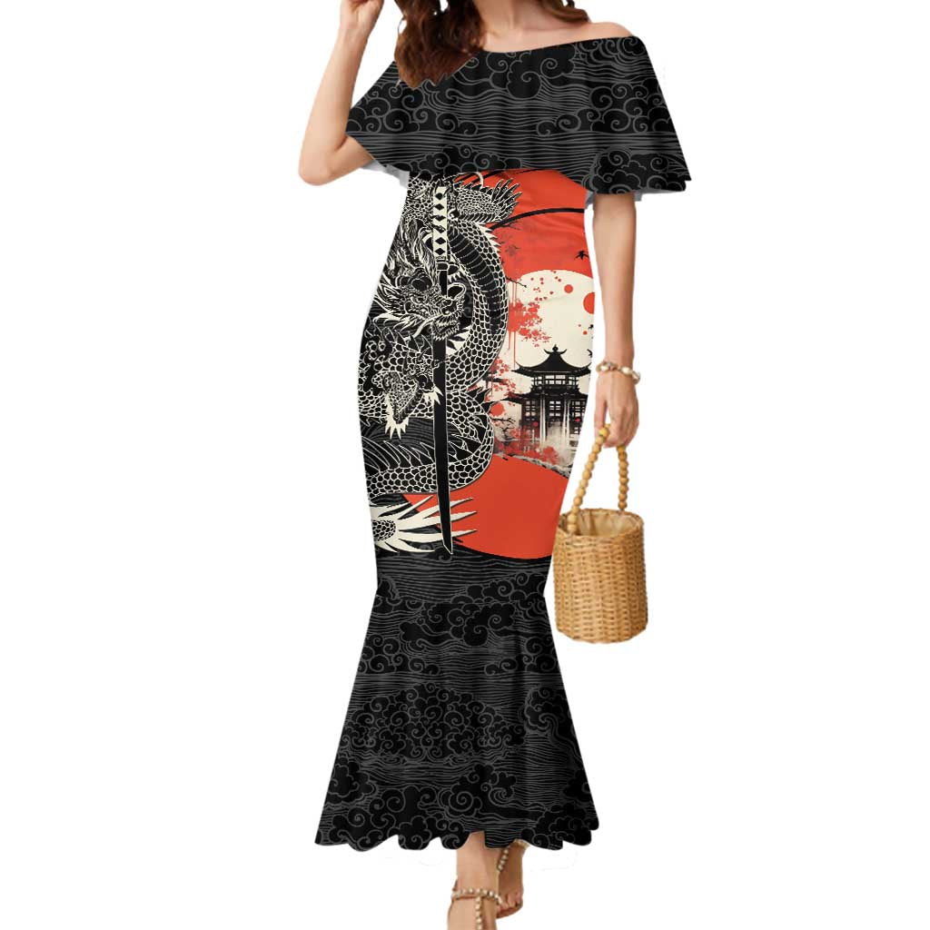 Japanese Dragon Katana Enso Mermaid Dress Japan Pagoda Seamless Cloud - Polynesian Pride
