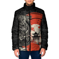 Japanese Dragon Katana Enso Padded Jacket Japan Pagoda Seamless Cloud LT14 Men Black - Polynesian Pride