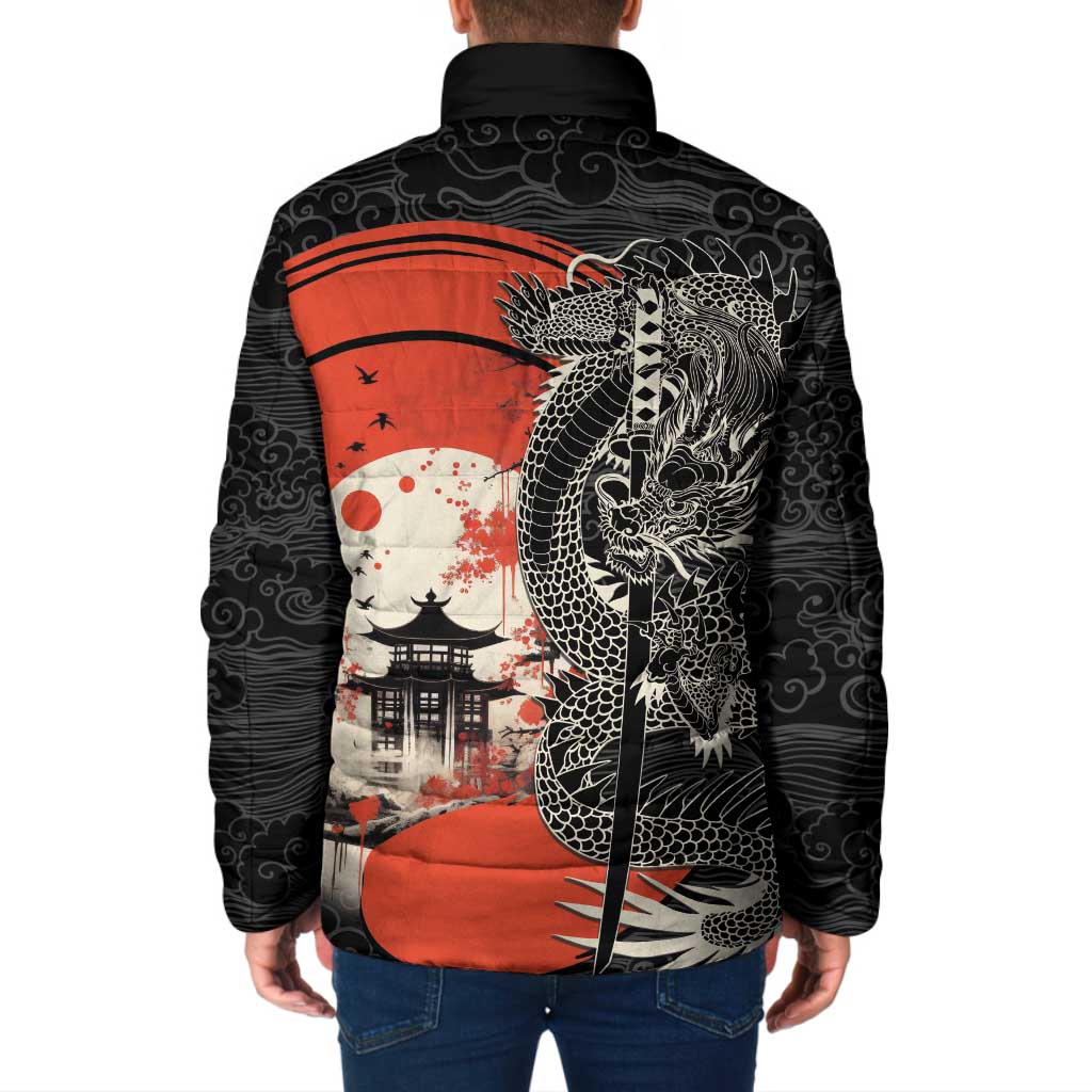 Japanese Dragon Katana Enso Padded Jacket Japan Pagoda Seamless Cloud LT14 - Polynesian Pride