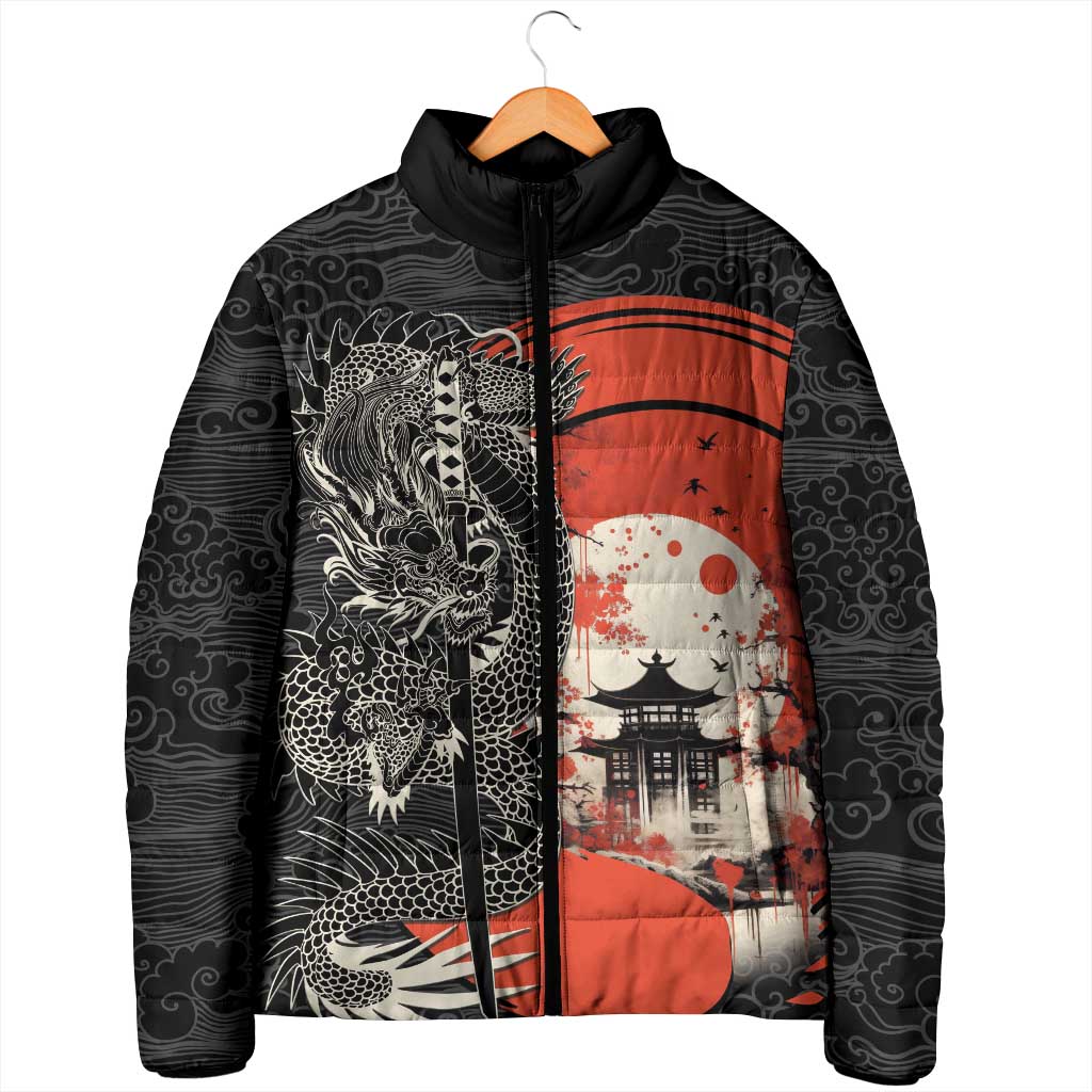 Japanese Dragon Katana Enso Padded Jacket Japan Pagoda Seamless Cloud LT14 - Polynesian Pride