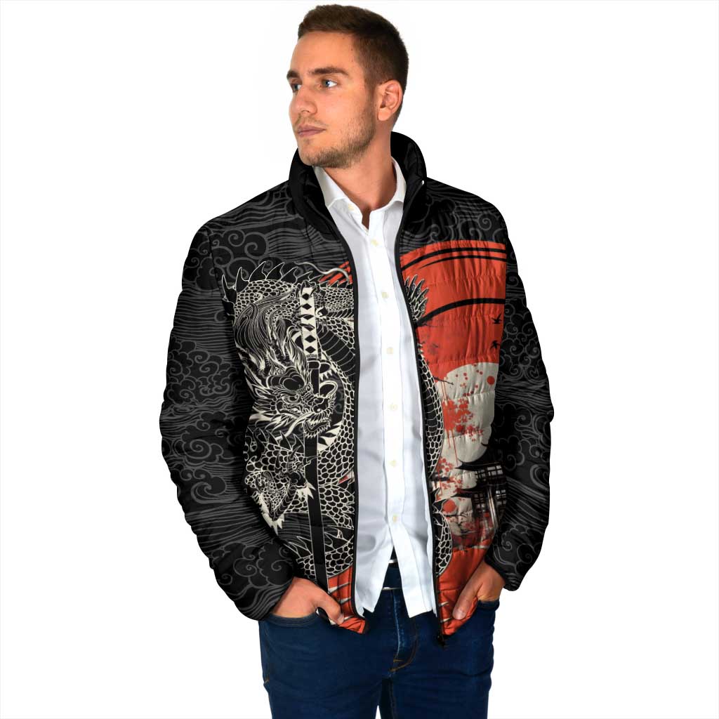 Japanese Dragon Katana Enso Padded Jacket Japan Pagoda Seamless Cloud LT14 - Polynesian Pride