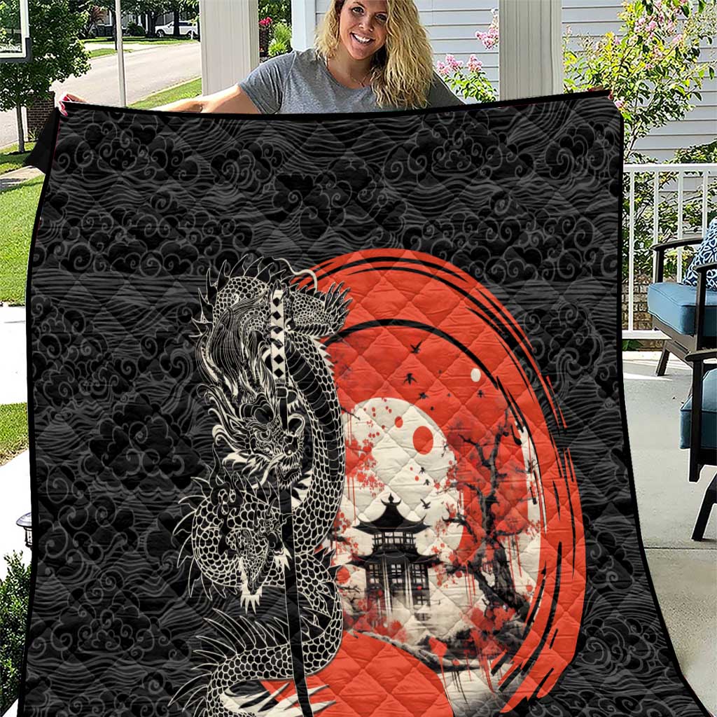 Japanese Dragon Katana Enso Quilt Japan Pagoda Seamless Cloud LT14 Black - Polynesian Pride