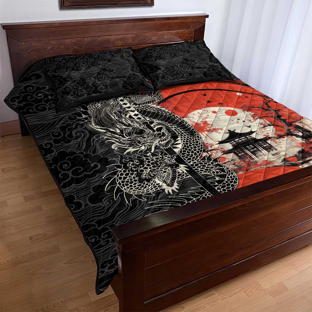 Japanese Dragon Katana Enso Quilt Bed Set Japan Pagoda Seamless Cloud - Polynesian Pride