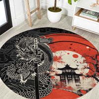 Japanese Dragon Katana Enso Round Carpet Japan Pagoda Seamless Cloud LT14 Black - Polynesian Pride