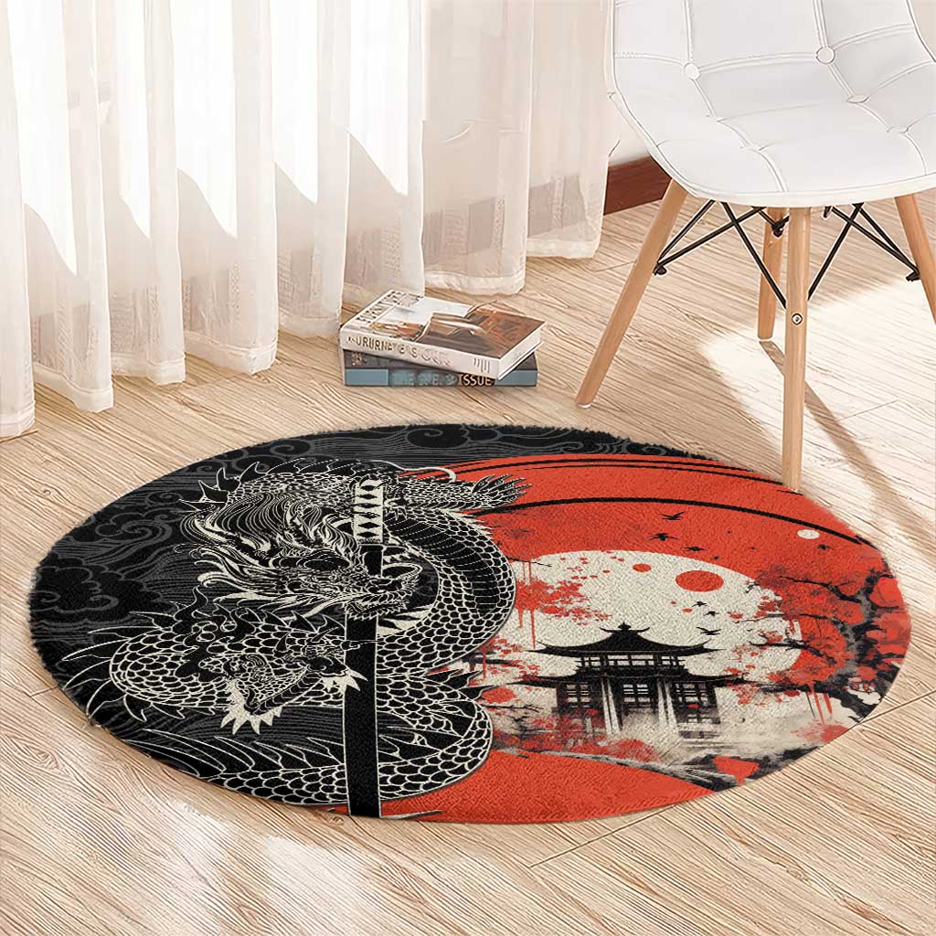 Japanese Dragon Katana Enso Round Carpet Japan Pagoda Seamless Cloud LT14 - Polynesian Pride