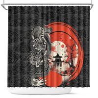 Japanese Dragon Katana Enso Shower Curtain Japan Pagoda Seamless Cloud LT14 Black - Polynesian Pride