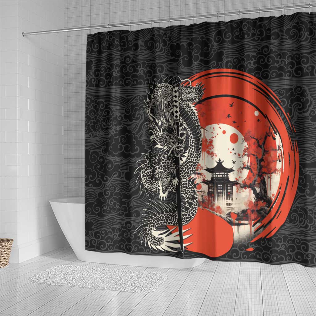 Japanese Dragon Katana Enso Shower Curtain Japan Pagoda Seamless Cloud LT14 - Polynesian Pride