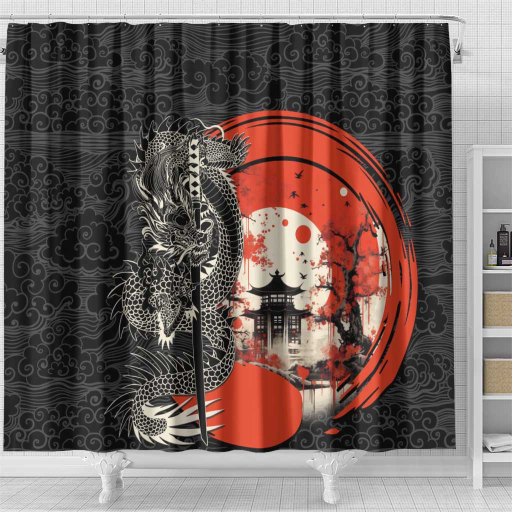 Japanese Dragon Katana Enso Shower Curtain Japan Pagoda Seamless Cloud LT14 - Polynesian Pride