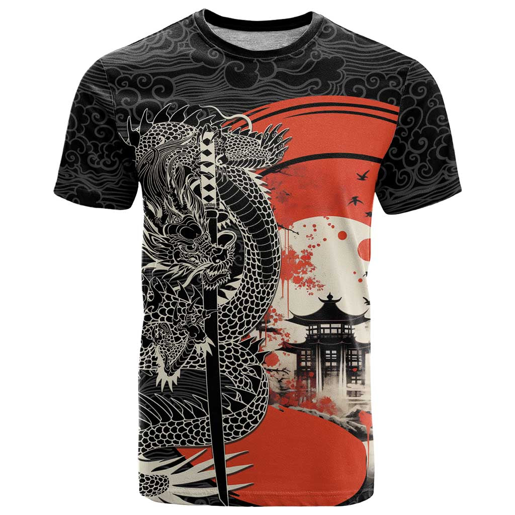Japanese Dragon Katana Enso T Shirt Japan Pagoda Seamless Cloud - Polynesian Pride