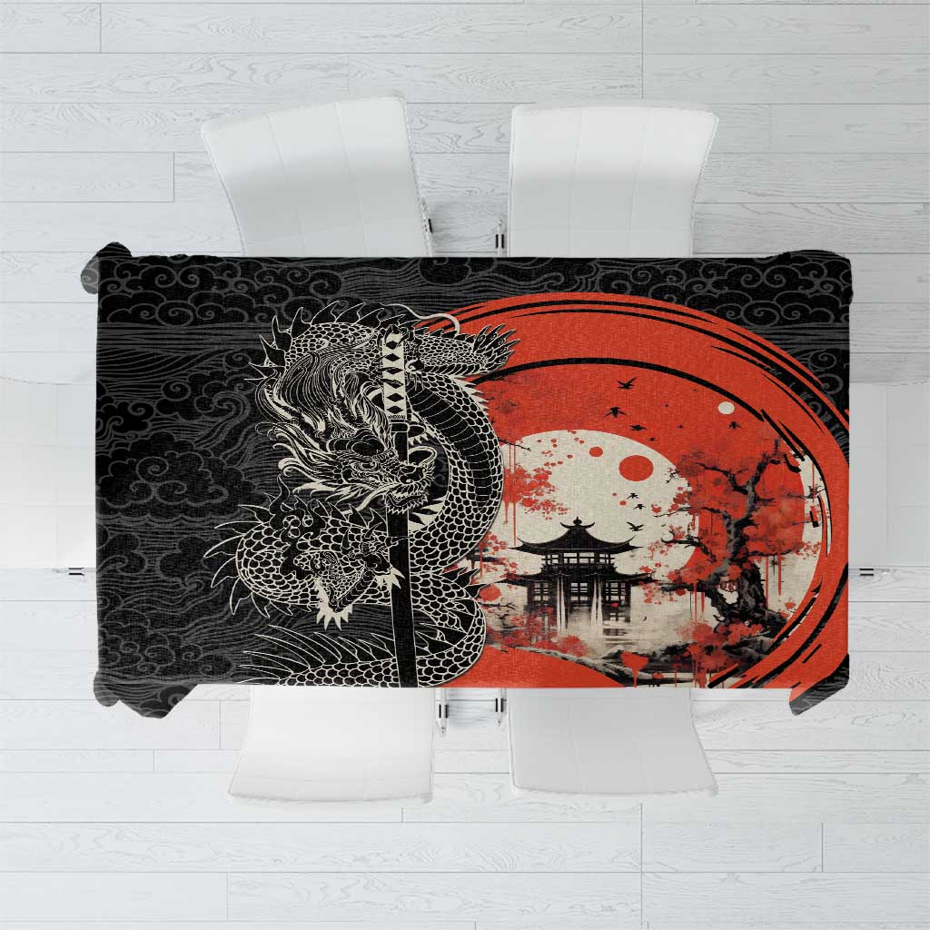 Japanese Dragon Katana Enso Tablecloth Japan Pagoda Seamless Cloud LT14 Black - Polynesian Pride