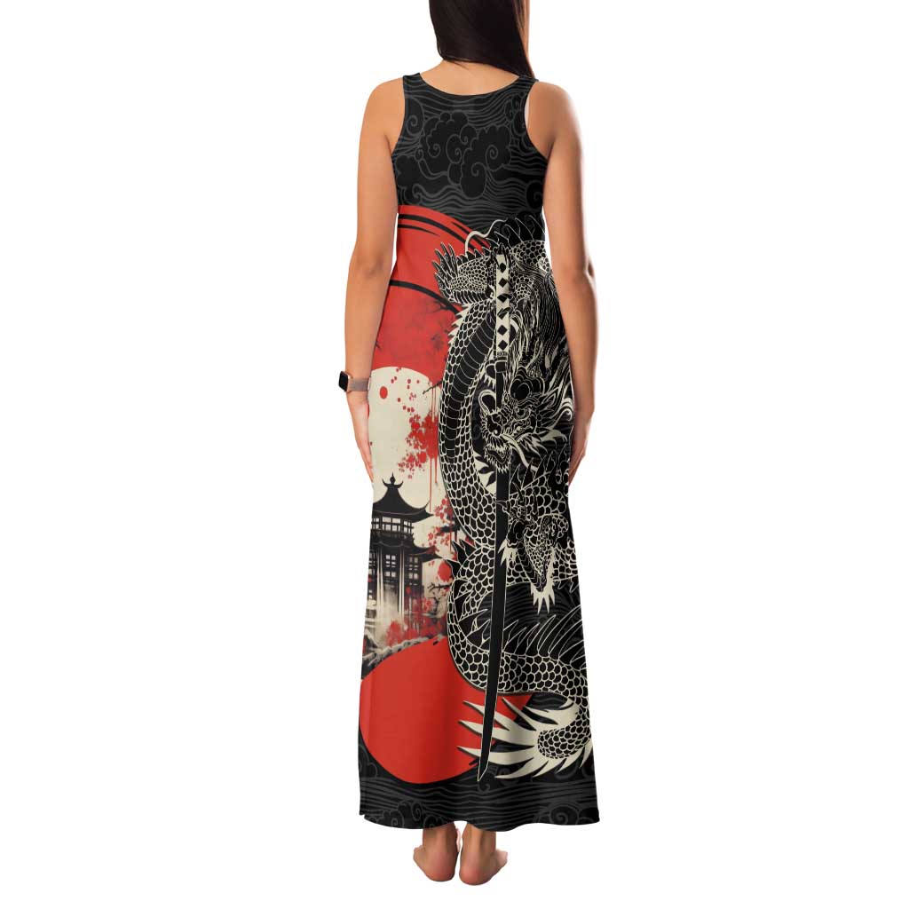 Japanese Dragon Katana Enso Tank Maxi Dress Japan Pagoda Seamless Cloud - Polynesian Pride