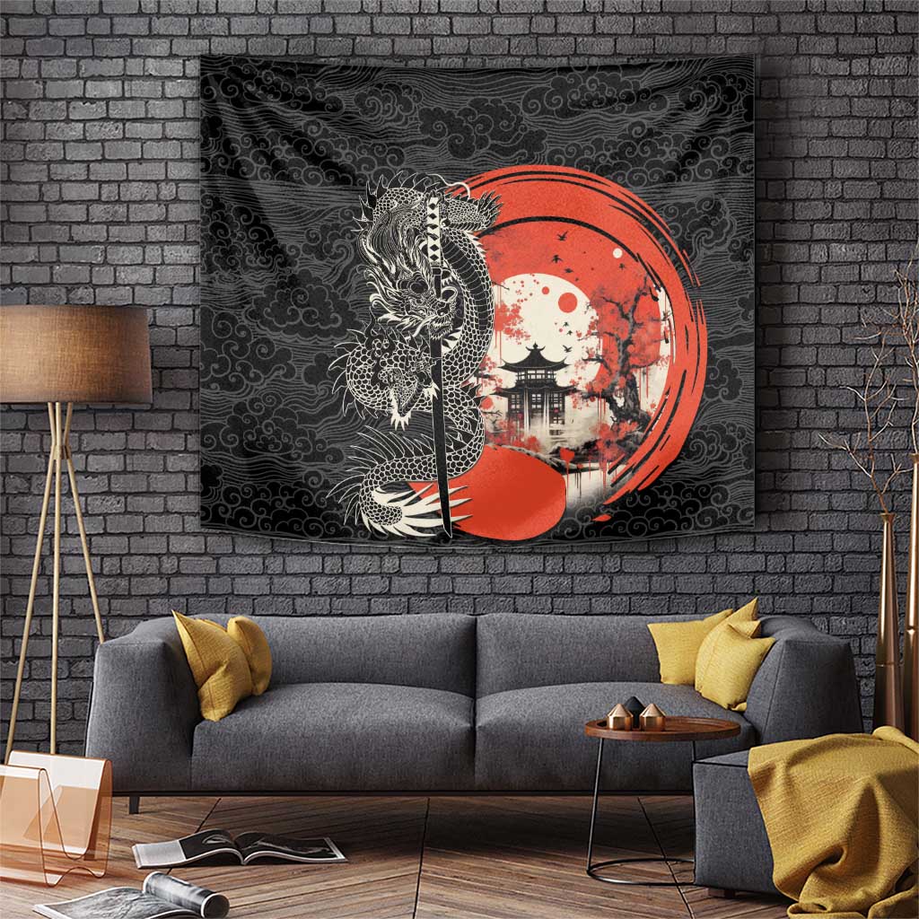 Japanese Dragon Katana Enso Tapestry Japan Pagoda Seamless Cloud - Polynesian Pride