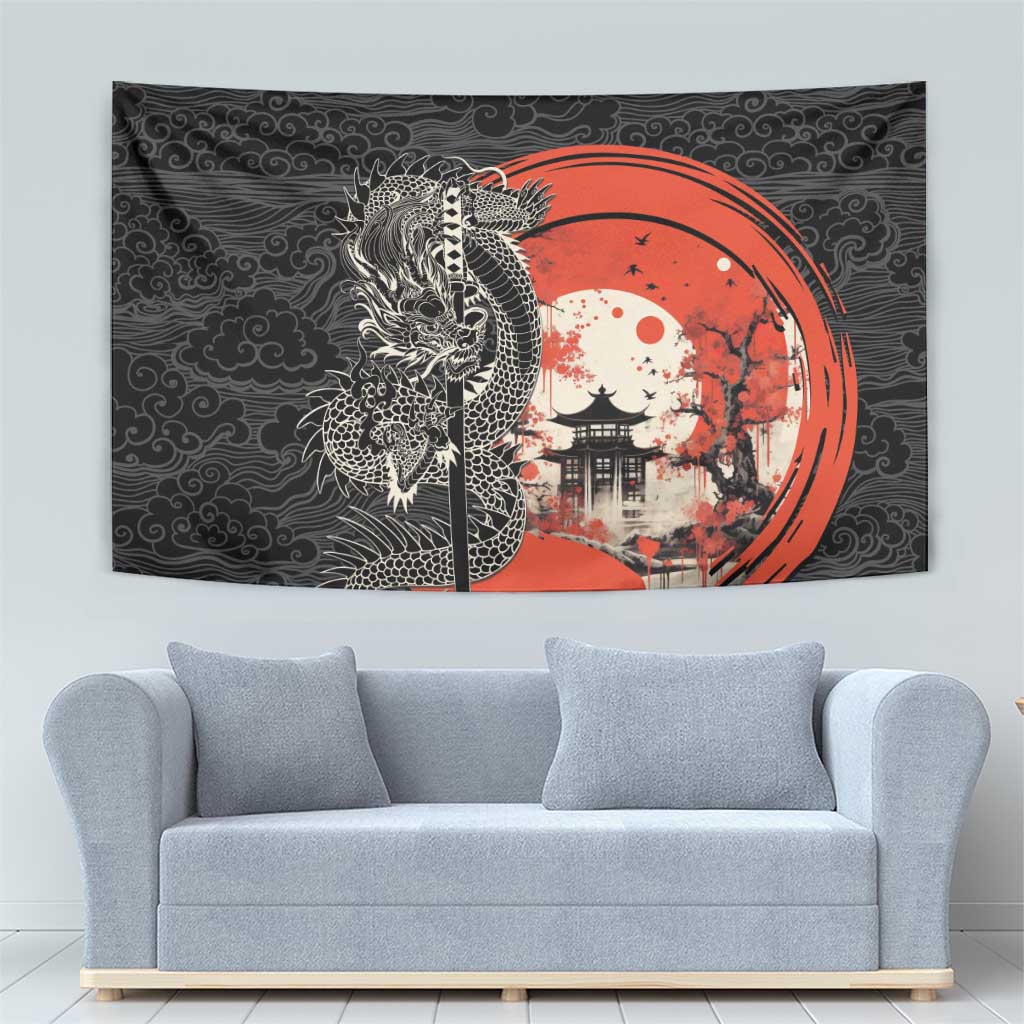 Japanese Dragon Katana Enso Tapestry Japan Pagoda Seamless Cloud - Polynesian Pride