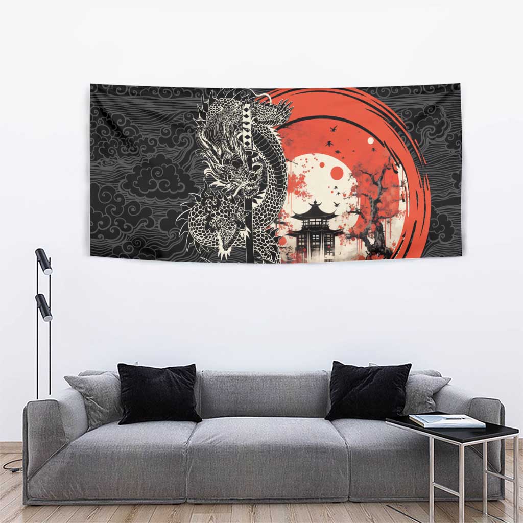 Japanese Dragon Katana Enso Tapestry Japan Pagoda Seamless Cloud - Polynesian Pride