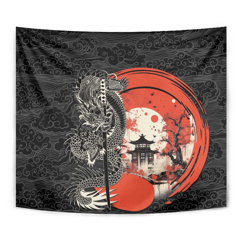 Japanese Dragon Katana Enso Tapestry Japan Pagoda Seamless Cloud - Polynesian Pride