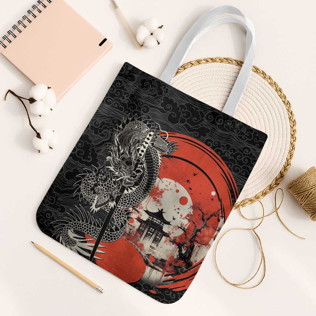 Japanese Dragon Katana Enso Tote Bag Japan Pagoda Seamless Cloud - Polynesian Pride