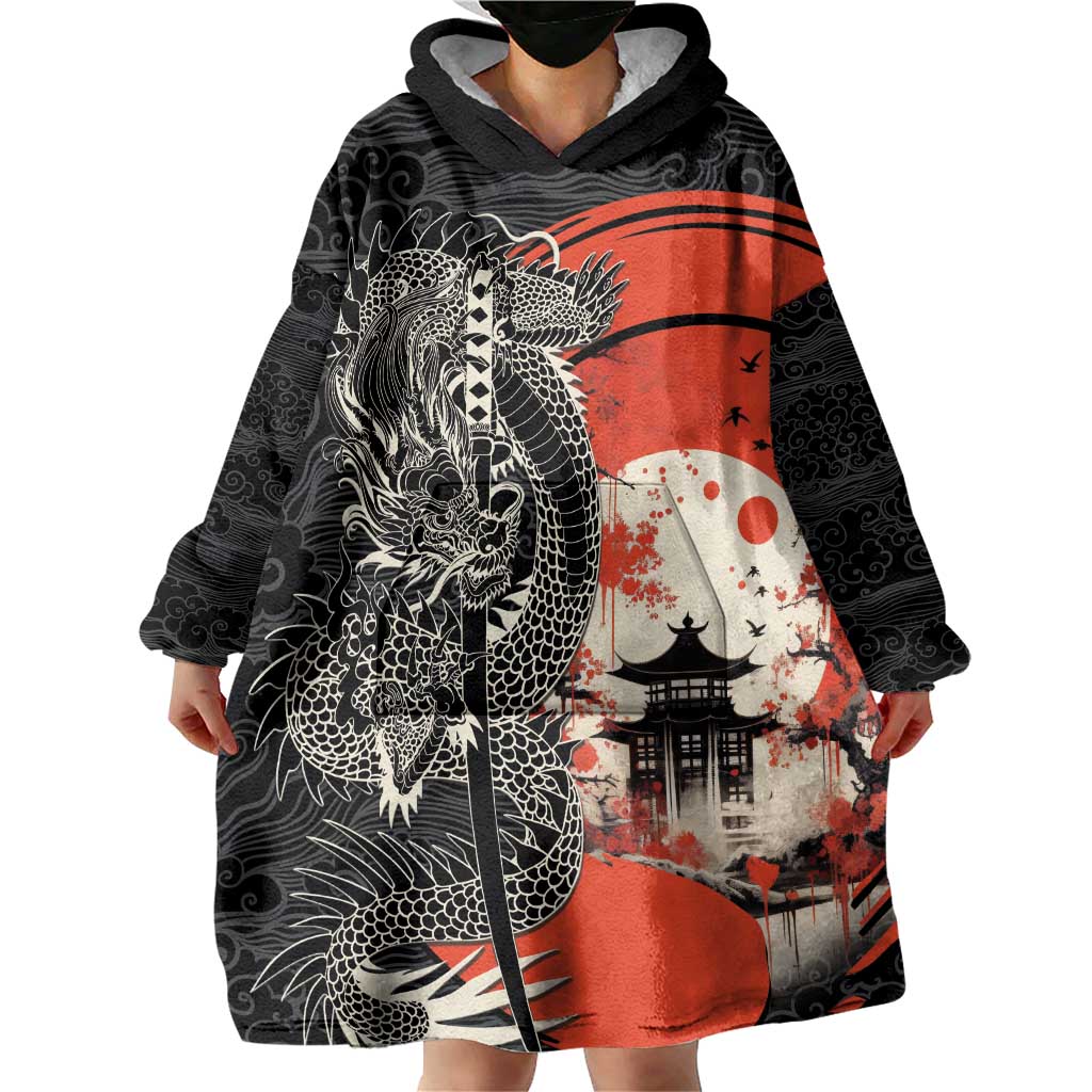 Japanese Dragon Katana Enso Wearable Blanket Hoodie Japan Pagoda Seamless Cloud LT14 - Polynesian Pride