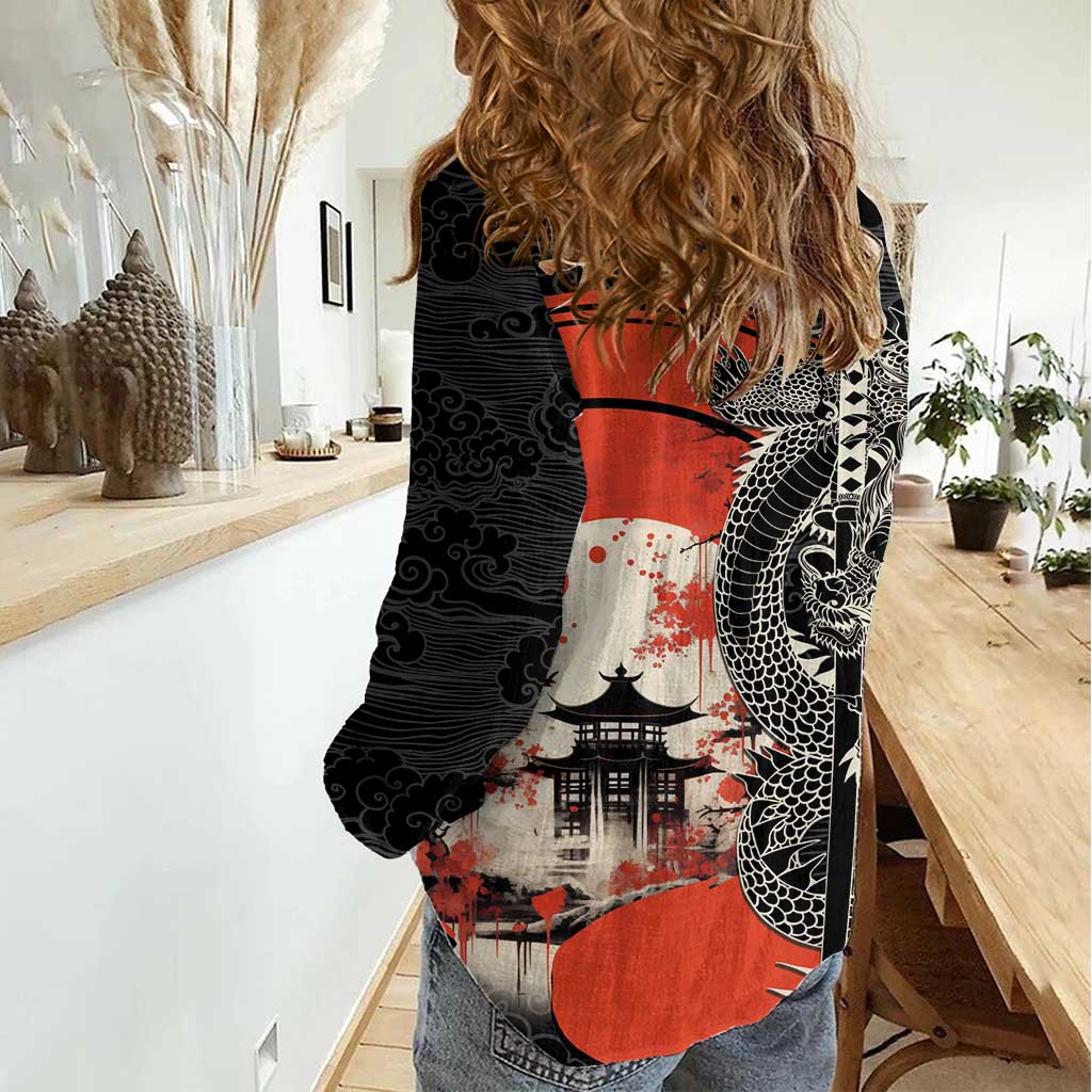 Japanese Dragon Katana Enso Women Casual Shirt Japan Pagoda Seamless Cloud LT14 - Polynesian Pride