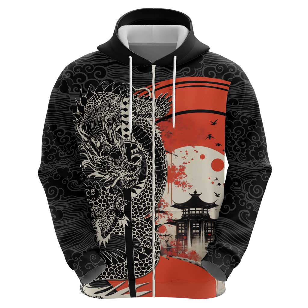 Japanese Dragon Katana Enso Zip Hoodie Japan Pagoda Seamless Cloud LT14 - Polynesian Pride