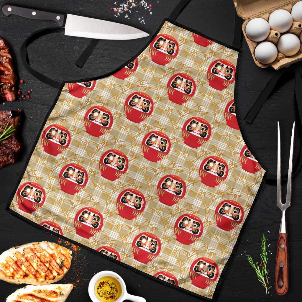 Japanese Daruma Doll Apron Palaka With Seamless Bamboo Pattern - Polynesian Pride