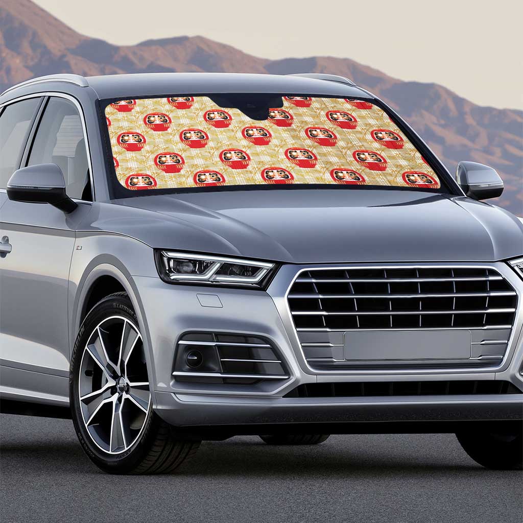 Japanese Daruma Doll Auto Sun Shade Palaka With Seamless Bamboo Pattern - Polynesian Pride