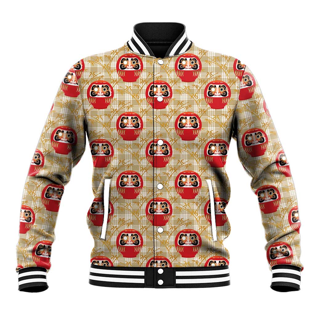Japanese Daruma Doll Baseball Jacket Palaka With Seamless Bamboo Pattern - Polynesian Pride